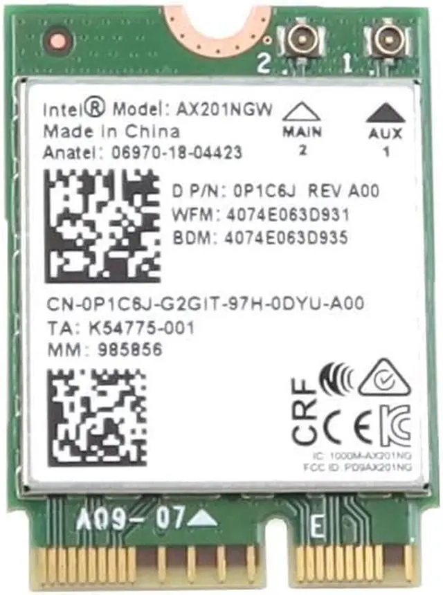 Main image of AX201NGW Intel M.2 2230 CNVIO2 802.11AX Wlan Bluetooth 5.2 Wifi Card P1C6J Laptop Wireless Cards - Wifi - OEM
