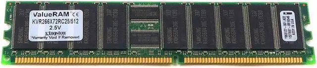 Main image of KVR266X72RC25/512 Kingston 512MB DDR PC-2100 266MHZ ECC 184-PIN RAM Memory Module 9965127-001.A02 ECC Ddr Sdram 184-Pin Memory - OEM