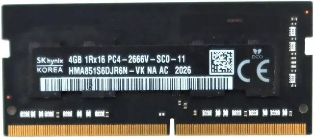 Main image of HMA851S6DJR6N-VK_UB Hynix 4GB DDR4 Sodimm PC4-21300 2666MHZ 260-PIN Memory Module HMA851S6DJR6N-VK Laptop Memory - OEM