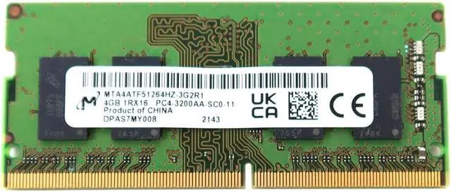 Main image of MTA4ATF51264HZ Micron 4GB 1RX16 DDR4 Sodimm PC4-25600 3200MHZ CL22 Memory MTA4ATF51264HZ-3G2R1 Laptop Memory