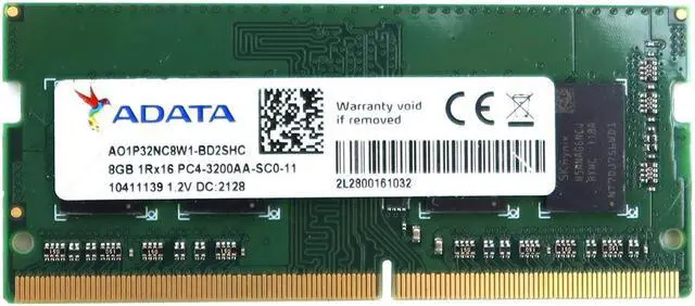 Main image of AO1P32NC8W1 A-DATA 8GB 1RX16 DDR4 Sodimm PC4-25600 3200MHZ 260-PIN Memory AO1P32NC8W1-BD2SHC Laptop Memory