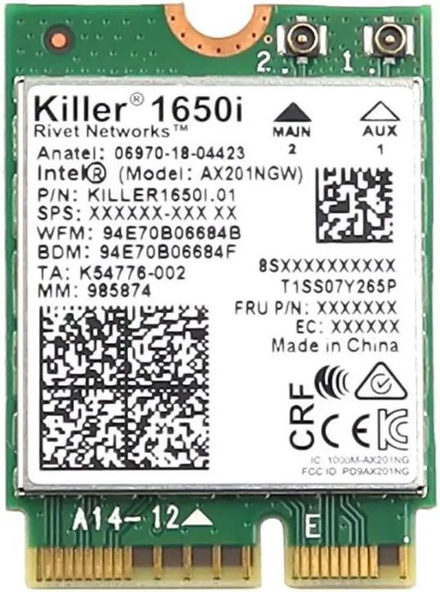 Main image of AX201NGW Intel M.2 2230 Ngff Wifi 6 802.11AX Bluetooth 5.2 Card KILLER1650I.01 Laptop Wireless Cards - Wifi