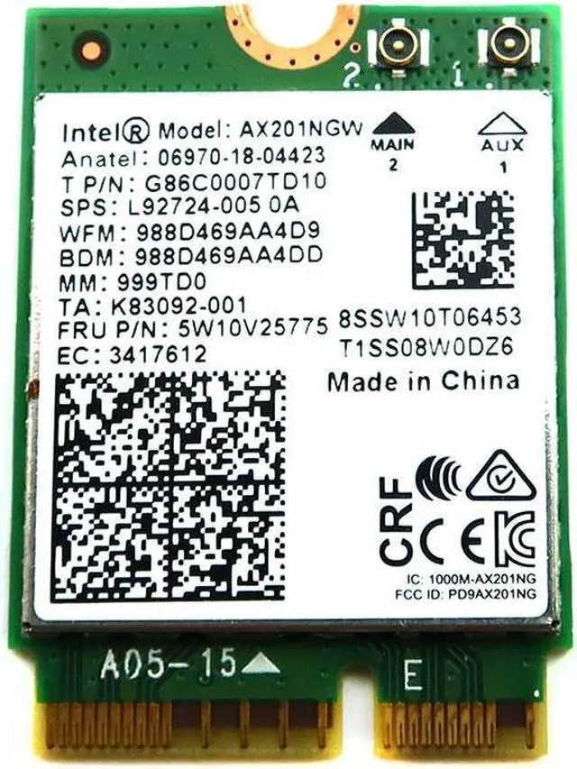 Main image of AX201NGW Intel 2.4GBPS M.2 2230 Wifi 6 802.11AX Bluetooth 5.2 Card G86C0007TD10 Laptop Wireless Cards - Wifi