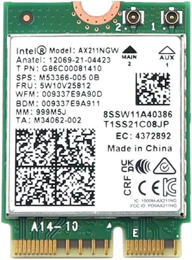 Main image of G86C00081410_UA Intel AX211NGW M.2 2230 CNVIO2 Wifi 6E 802.11AX Bluetooth 5.3 Card G86C00081410 Laptop Wireless Cards - Wifi