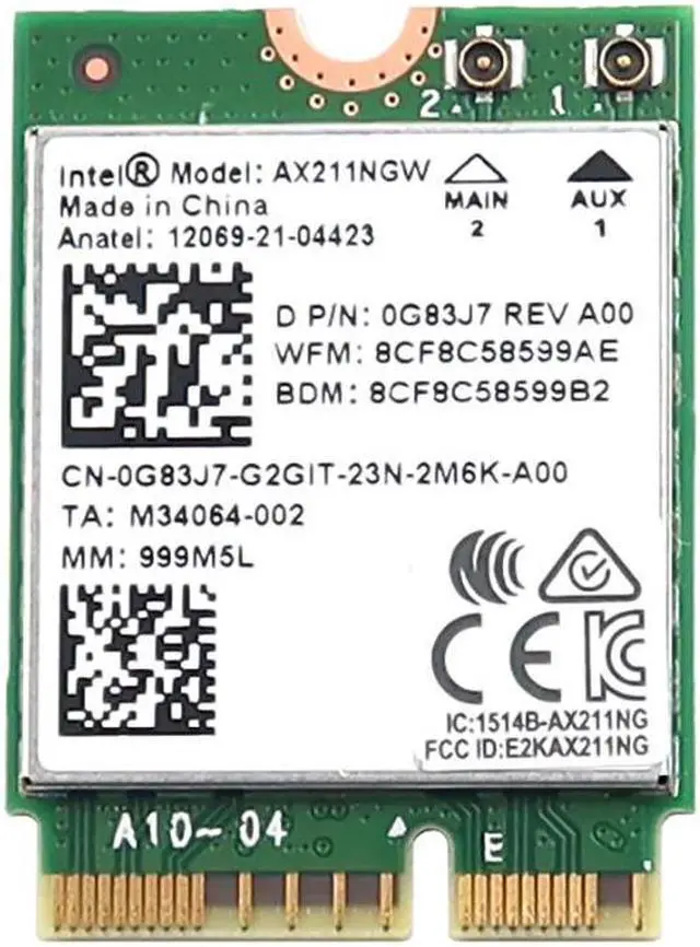Main image of G83J7_UA Intel AX211NGW 2.4GBPS M.2 2230 CNVIO2 802.11AX Wifi 6E Bluetooth 5.3 Card G83J7 Laptop Wireless Cards - Wifi