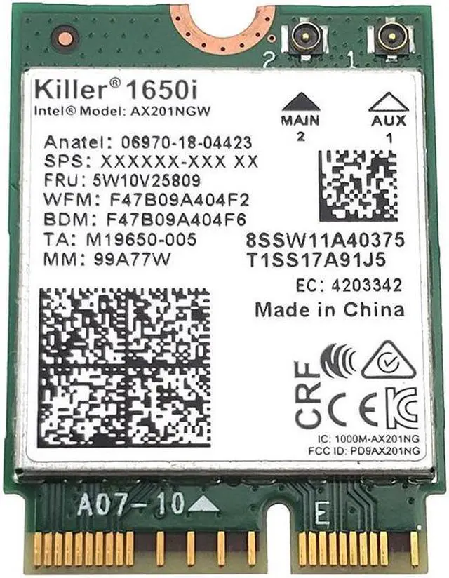 Main image of AX201NGW Intel Killer 1650I M.2 2230 Wifi 6 802.11AX Bluetooth Card 5W10V25809 Laptop Wireless Cards - Wifi