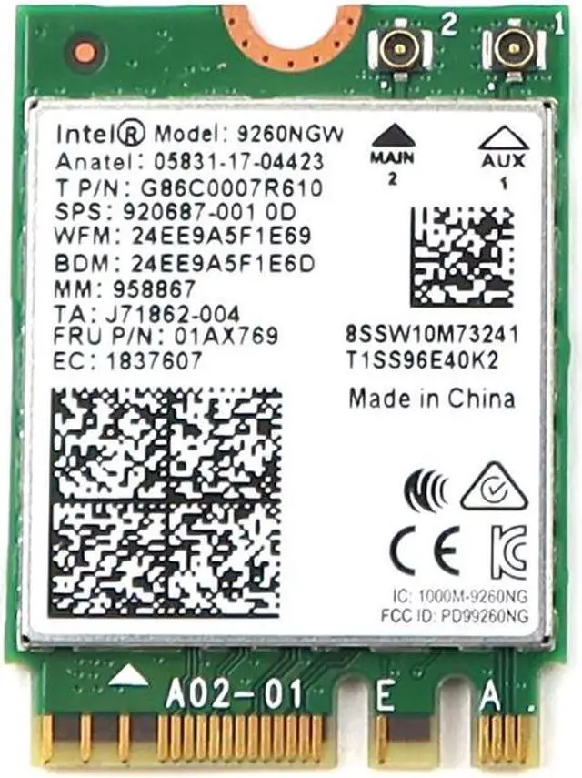 Main image of 9260NGW Intel M.2 2230 1.73GBPS PCI-E USB Wifi 5 Bluetooth 5.1 Card G86C0007R610 Laptop Wireless Cards - Wifi