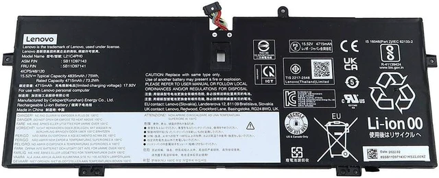 Batterie Pour Lenovo IdeaPad Yoga 9-14IAP7 / 14IRP8 - Référence L21C4PH0 - 75Wh, 15.52V, 4 Cellules - Compatible SB11D97143, 5B11N52020, Etc. - 2