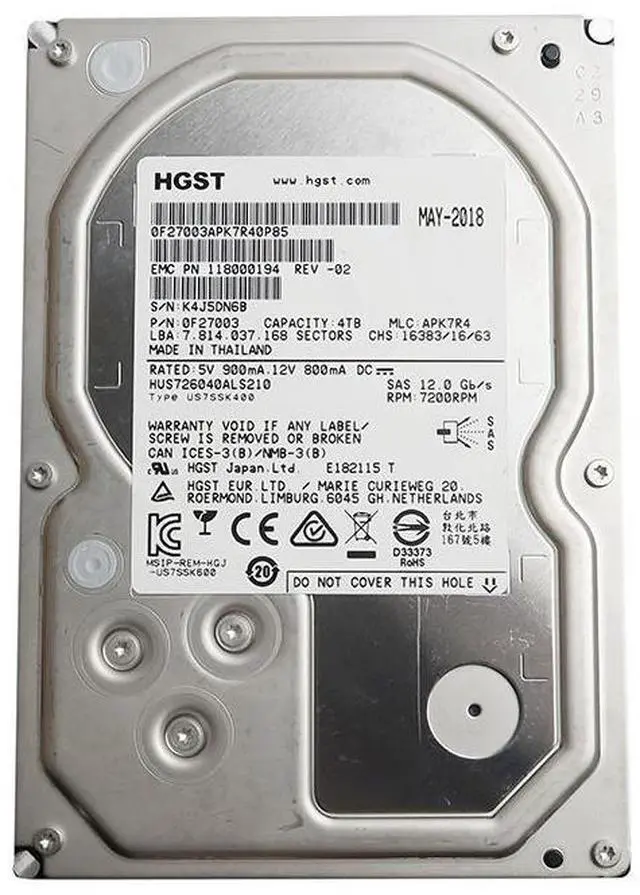 Main image of HUS726040ALS210 Hitachi 4TB 3.5" 7200RPM 128MB Cache SAS 12.0GB/S HDD 0F27003 Hard Drives - SAS