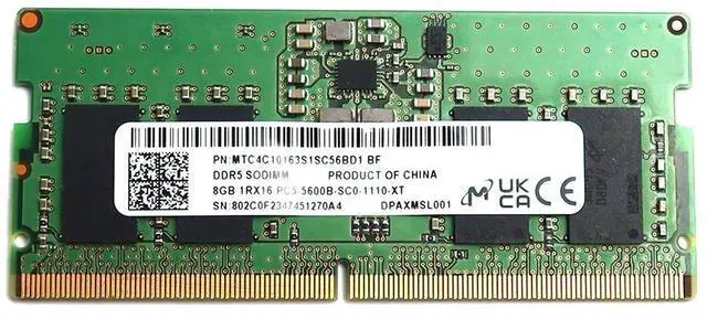 Main image of Micron 8GB DDR5 PC5-44800 5600MHZ CL46 1.1V Sodimm Memory MTC4C10163S1SC56BD1 BF Laptop Memory - OEM