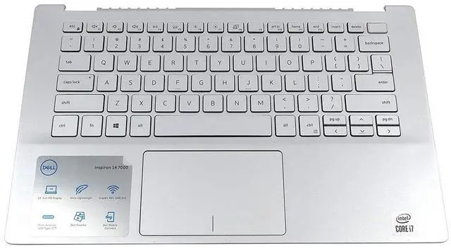 Main image of Dell Inspiron 7490 Speakers US Keyboard Palmrest Touchpad Assembly Silver 89P9G Laptop Palmrest Touchpad Assembly
