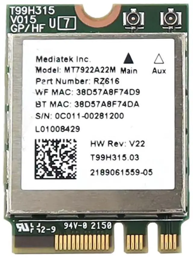 Main image of RZ616_UA Mediatek MT7922A22M Wifi 6E M.2 2230 Bluetooth 5.2 Card RZ616 0C011-00281200 Laptop Wireless Cards - Wifi