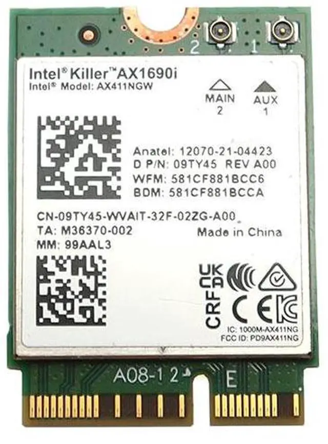Main image of 9TY45_UA 09TY45 Intel AX411NGW M.2 2230 Wifi 6E 802.11AX Pcie Bluetooth 5.3 Wireless Card 9TY45 Laptop Wireless Cards - Wifi