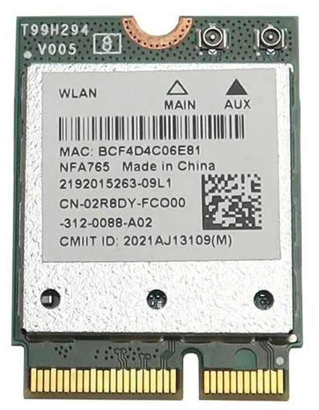 Main image of 2R8DY_UA 02R8DY Qualcomm QCNFA765 Pcie M.2 2230 Wifi 802.11AX Bluetooth 5.2 Wireless Card 2R8DY Laptop Wireless Cards - Wifi