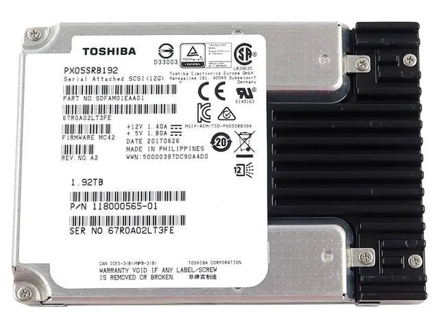 Alt view image 2 of 2 - PX05SRB192 Toshiba 1.92TB 2.5" SAS 12GB/S MLC SSD Solid State Drive 118000565-01 SSD - Solid State Drives - OEM