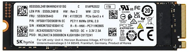 Main image of HFS001TDE9X081N SK Hynix 1TB PCI Express 4.0 X4 Nvme M.2 2280 SSD 5SS0V26443 EC M.2 SSD / Solid State Drive