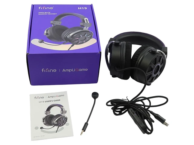 Main image of H19 Fifine Ampligame Open Back Design Wired USB Gaming Headset Black Purple Headsets