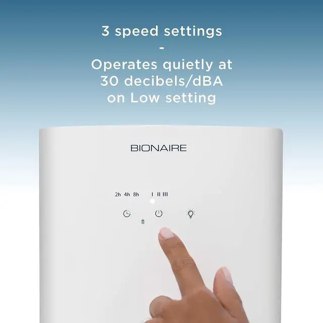 Alt view image 5 of 12 - Bionaire True HEPA 360° Air Purifier for Medium Rooms, Air Filter for Allergens, Pets, and Dust with Quiet Setting and Night Light, 3 Speeds, White