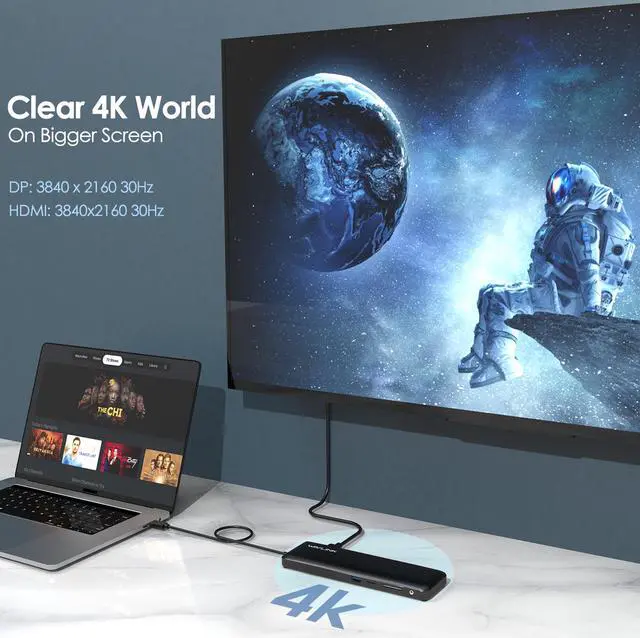 Alt view image 4 of 7 - Wavlink USB C Triple Display 4K 12 in 1 MST USB C Docking Station, Type C Systems (DP & HDMI &VGA, USB 3.0&2.0 Ports, SD TF Card Reader, Gigabit Ethernet, Audio For for MacBook Pro & Windows