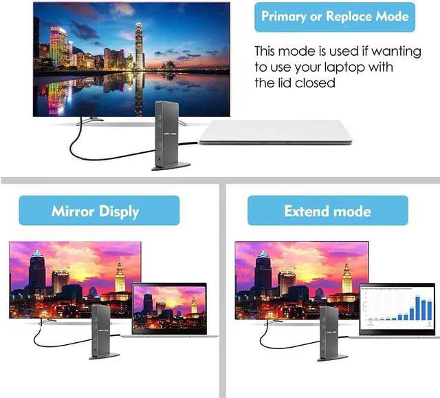 Alt view image 6 of 7 - Wavlink USB 3.0 Universal Docking Station, Vertical Aluminum Laptop Docking Station, Dual Monitor Display USB3.0 Dock For HDMI/DVI/VGA, Gigabit Ethernet, 6 USB 3.0 Ports, Audio, For Windows & Mac