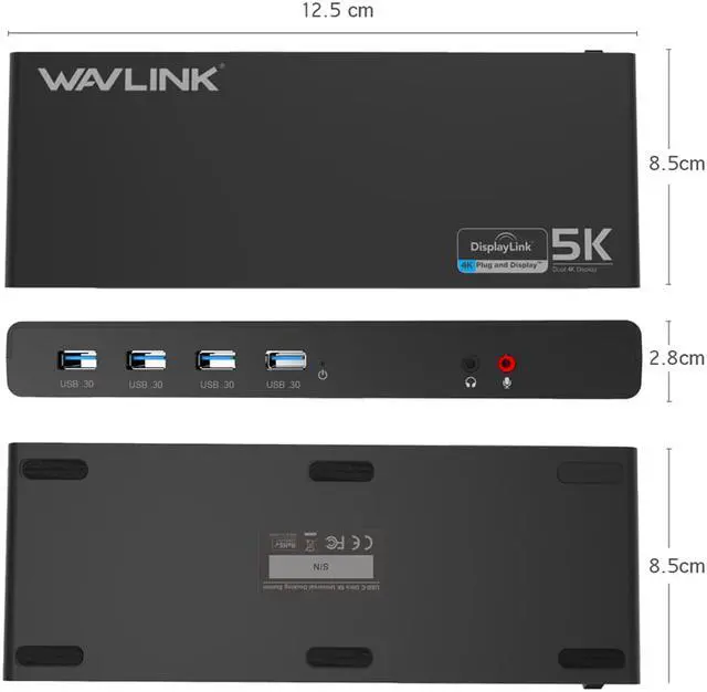 Alt view image 5 of 7 - Universal 5K USB Laptop Docking Station,For Both USB C/A, USB 3.0 4K@60Hz Dual Video Docking Station 2 X HDMI, 2 x DisplayPort, Gigabit Ethernet, 6 x USB 3.0, Audio, Mic, For Windows & Mac