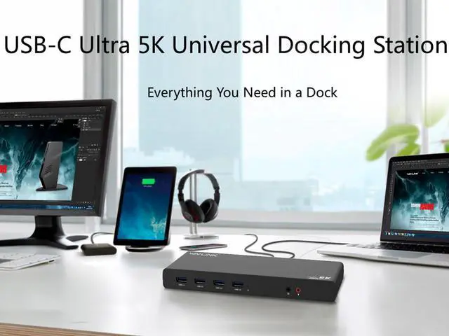 Alt view image 7 of 7 - Universal 5K USB Laptop Docking Station,For Both USB C/A, USB 3.0 4K@60Hz Dual Video Docking Station 2 X HDMI, 2 x DisplayPort, Gigabit Ethernet, 6 x USB 3.0, Audio, Mic, For Windows & Mac