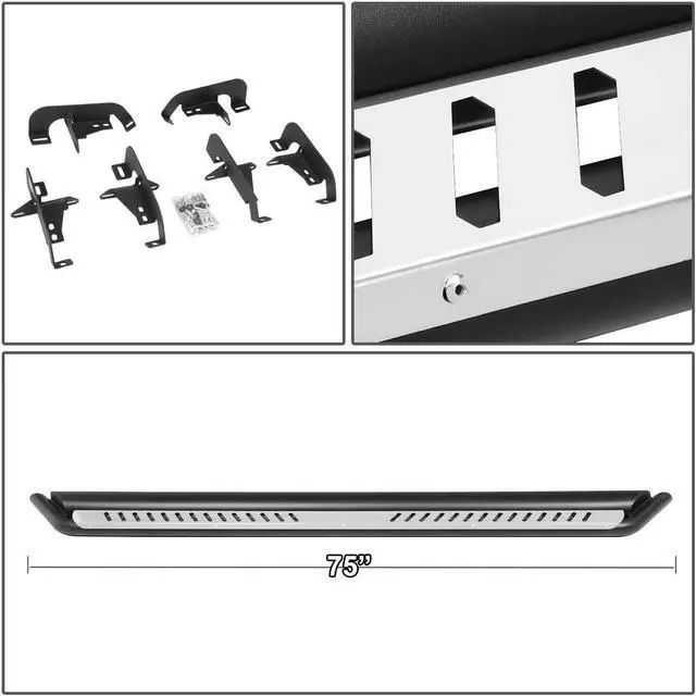 Alt view image 5 of 6 - For 2018 to 2021 Jeep Wrangler JL Unlimited 4-Door Pair Oval Side Step Nerf Bar Running Boards with Silver Dropped Step Plate 19