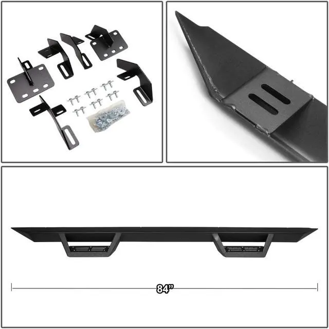 Alt view image 5 of 6 - DNA Motoring STEPB-G222-022 For 19-20 Ram Truck 1500 Crew Cab Pair Running Board 3" Side Rock Rail Nerf Step Bar 19