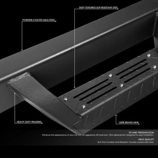Alt view image 2 of 6 - DNA Motoring STEPB-G222-022 For 19-20 Ram Truck 1500 Crew Cab Pair Running Board 3" Side Rock Rail Nerf Step Bar 19