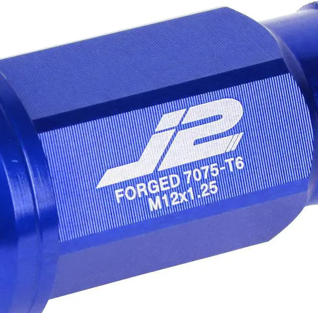 Alt view image 3 of 7 - J2 Engineering LN-T7-004-125-BL J2 Engineering 7075 -T6 Forged Aluminum M12 x 1.25 20Pcs 50mm Open -End Lug Nut w/ Socket Adapter Key ( Blue )