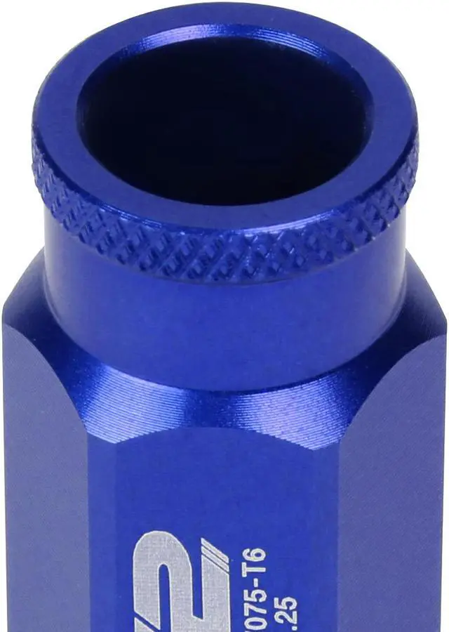 Alt view image 5 of 7 - J2 Engineering LN-T7-004-125-BL J2 Engineering 7075 -T6 Forged Aluminum M12 x 1.25 20Pcs 50mm Open -End Lug Nut w/ Socket Adapter Key ( Blue )