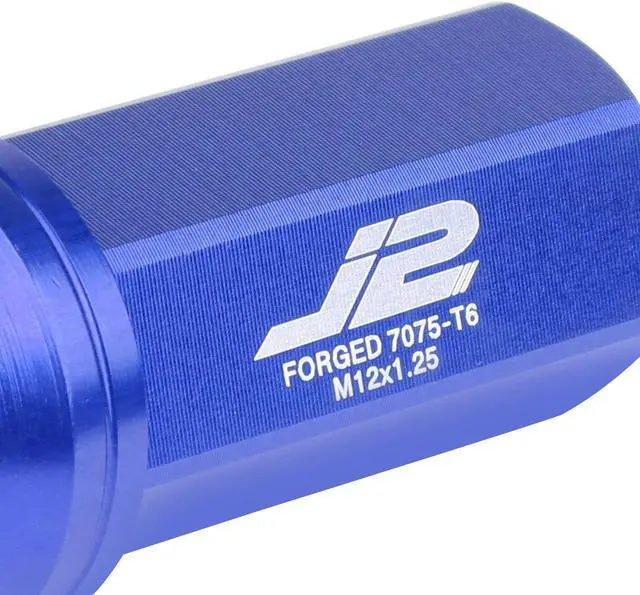 Alt view image 3 of 7 - J2 Engineering LN-T7-005-125-BL J2 Engineering 7075 -T6 Forged Aluminum M12 x 1.25 20Pcs 50mm Close -End Lug Nut w/ Socket Adapter ( Blue )