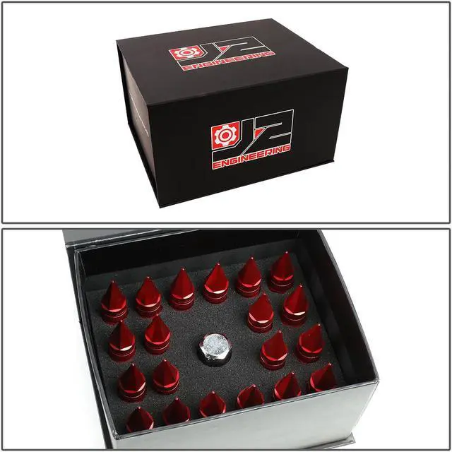 Alt view image 7 of 7 - J2 Engineering LN-T7-022-125-RD J2 Engineering 7075 -T6 Forged Aluminum M12 x 1.25 20Pcs 80mm Spiked Cap Lug Nut w/ Socket Adapter ( Red )
