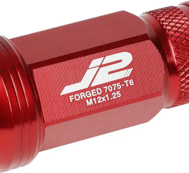 Alt view image 3 of 7 - J2 Engineering LN-T7-022-125-RD J2 Engineering 7075 -T6 Forged Aluminum M12 x 1.25 20Pcs 80mm Spiked Cap Lug Nut w/ Socket Adapter ( Red )