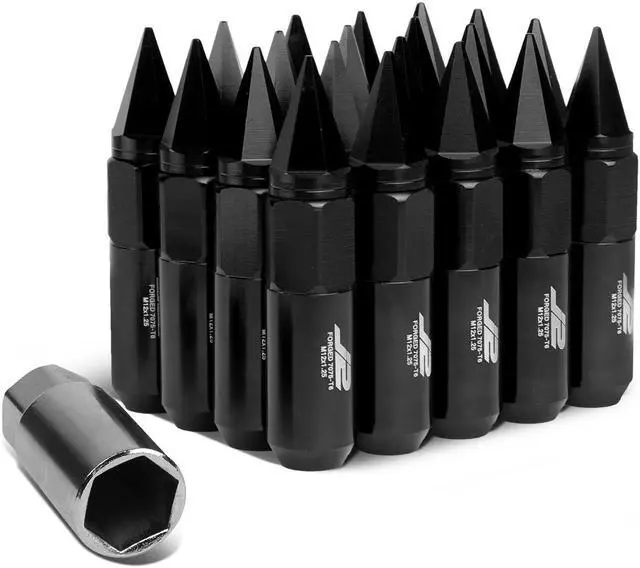 Main image of J2 Engineering LN-T7-017-125-BK J2 Engineering 7075 -T6 Forged Aluminum M12 x 1.25 20Pcs 90mm Spiked End Lug Nut w/ Socket Adapter ( Black )