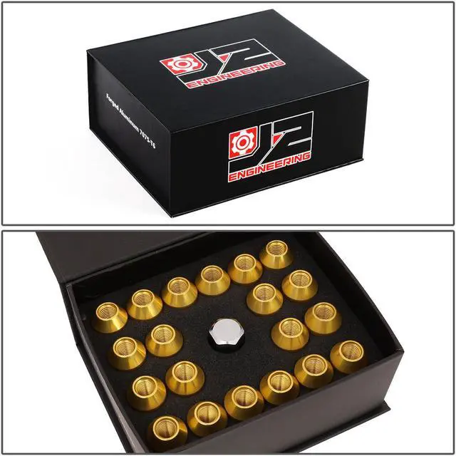 Alt view image 7 of 7 - J2 Engineering LN-T7-011-15-GD J2 Engineering 7075 -T6 Forged Aluminum M12X1.5 20Pcs 50mm Height Open -End Lug Nut Set w / Key (Gold)