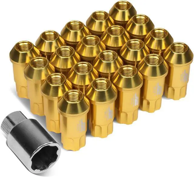 Main image of J2 Engineering LN-T7-011-15-GD J2 Engineering 7075 -T6 Forged Aluminum M12X1.5 20Pcs 50mm Height Open -End Lug Nut Set w / Key (Gold)