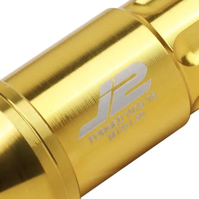 Alt view image 3 of 7 - J2 Engineering LN-T7-011-15-GD J2 Engineering 7075 -T6 Forged Aluminum M12X1.5 20Pcs 50mm Height Open -End Lug Nut Set w / Key (Gold)