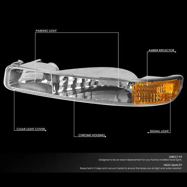 Alt view image 2 of 6 - DNA Motoring BL-SIE99-CH-AM-SG CHROME HOUSING CLEAR LENS AMBER CORNER BUMPER LIGHT FOR 99-06 GMC SIERRA/YUKON