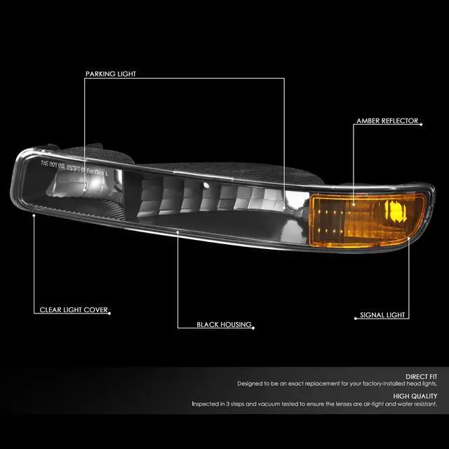 Alt view image 2 of 6 - DNA Motoring BL-SIE99-BK-AM-SG BLACK HOUSING CLEAR LENS AMBER CORNER BUMPER LIGHT FOR 99-06 GMC SIERRA/YUKON