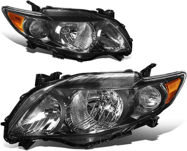 Main image of DNA Motoring HL-OH-TCO09-BK-AM For 2009 to 2010 Corolla 10th Gen Pair Black Housing Amber Corner Headlight Headlamps Left + Right