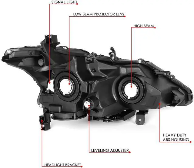 Alt view image 6 of 7 - DNA Motoring HL-OH-NA13-BK-AM For 2013 to 2015 Nissan Altima Pair Black Housing Amber Side Projector Headlight Headlamps 14 Left + Right