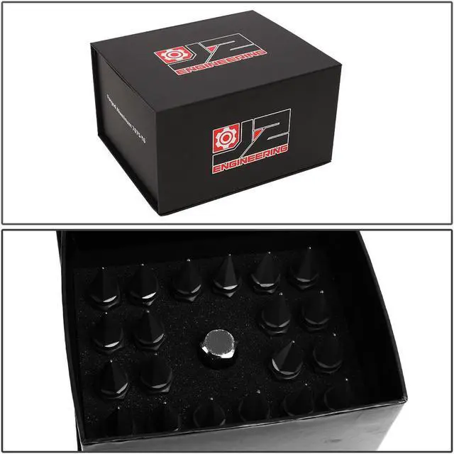 Alt view image 7 of 7 - J2 Engineering LN-T7-020-15-BK J2 Engineering 7075 -T6 Forged Aluminum M12 x 1.5 20Pcs 75mm Spiky Cap Lug Nut w/ Adapter Black