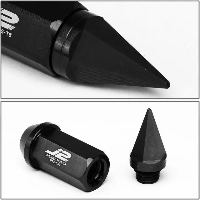 Alt view image 4 of 7 - J2 Engineering LN-T7-020-15-BK J2 Engineering 7075 -T6 Forged Aluminum M12 x 1.5 20Pcs 75mm Spiky Cap Lug Nut w/ Adapter Black