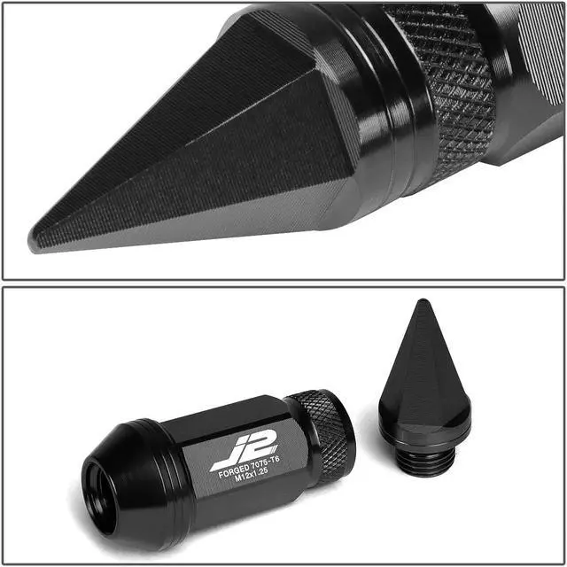 Alt view image 4 of 7 - J2 Engineering LN-T7-022-125-BK J2 Engineering 7075 -T6 Forged Aluminum M12 x 1.25 20Pcs 80mm Spiked Cap Lug Nut w/ Socket Adapter ( Black )