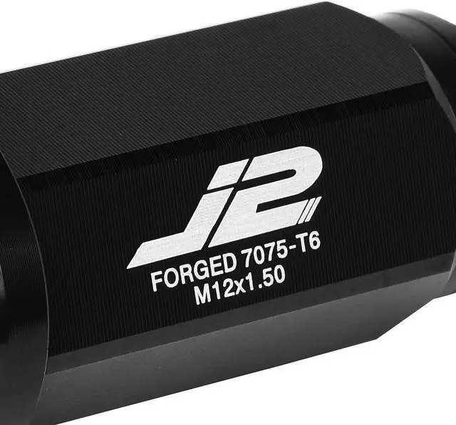 Alt view image 3 of 7 - J2 Engineering LN-T7-020-15-BK J2 Engineering 7075 -T6 Forged Aluminum M12 x 1.5 20Pcs 75mm Spiky Cap Lug Nut w/ Adapter Black