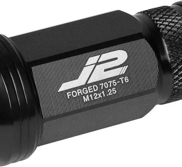 Alt view image 3 of 7 - J2 Engineering LN-T7-022-125-BK J2 Engineering 7075 -T6 Forged Aluminum M12 x 1.25 20Pcs 80mm Spiked Cap Lug Nut w/ Socket Adapter ( Black )