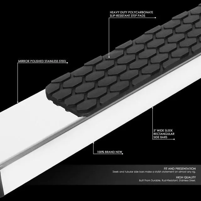 Alt view image 2 of 7 - For 2005 to 2021 Toyota Tacoma Double/Crew Cab Pair 5" Stainless Steel Flat Side Step Bar Running Boards 13 14 15 16 17 18 19 20