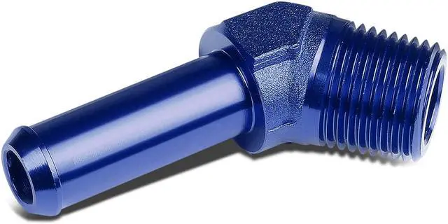 Main image of DNA Motoring FT-1-9004-08-BL 3/8" NPT MALE 45 DEGREE TO 1/2" HOSE PORT NIPPLE BLUE ALUMINUM FINISH ADAPTER