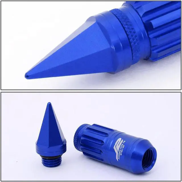 Alt view image 4 of 7 - J2 Engineering LN-T7-012-15-BL J2 Engineering 7075 -T6 Forged Aluminum M12X1.5 16Pcs 80mm Height Spiky Cap Lug Nut Set w / 4Pcs Lock+Key (Blue)